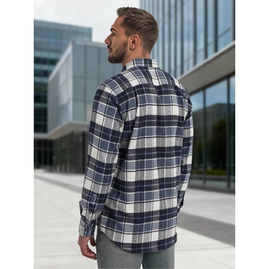 Vyriški tamsiai mėlyni languoti marškiniai Marino Marškiniai