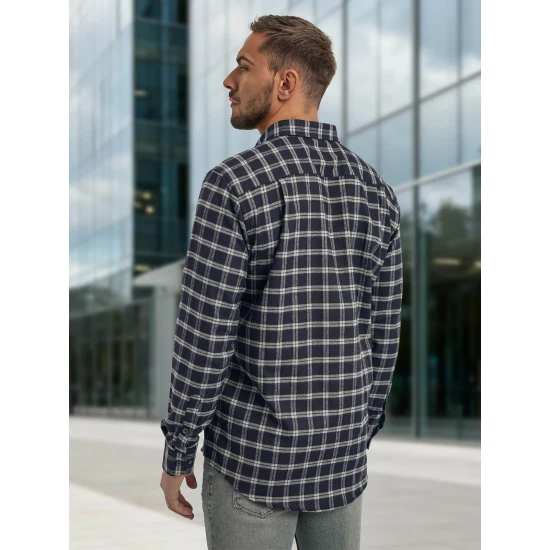 Vyriški tamsiai mėlyni languoti marškiniai Marino Marškiniai