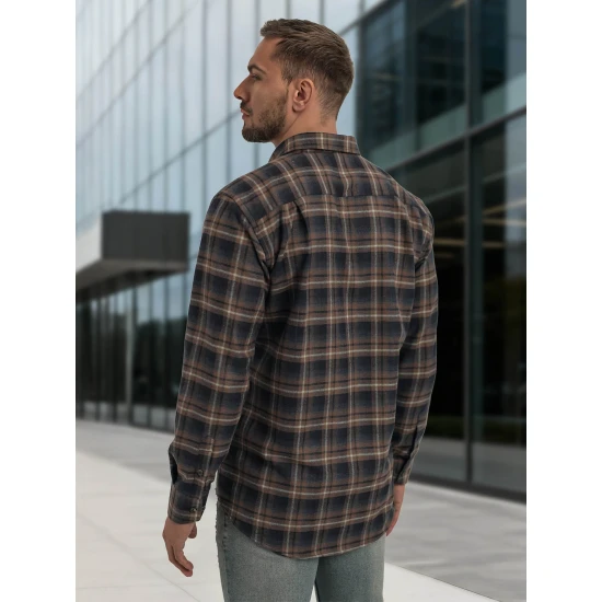 Vyriški tamsiai mėlyni-rudi languoti marškiniai Marino Marškiniai