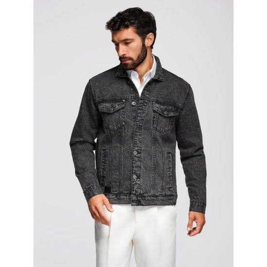 Vyriška juoda džinsinė striukė Auger Rudeninės / Pavasarinės