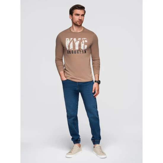Vyriški rudos spalvos marškinėliai ilgomis rankovėmis Nyc Palaidinės