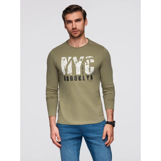 Vyriški chaki spalvos marškinėliai ilgomis rankovėmis Nyc Palaidinės