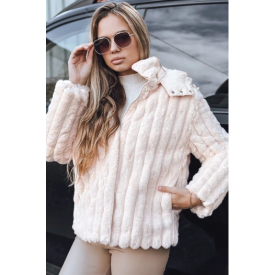 Moteriškas rusva kailinis švarkas su gobtuvu Marly Moteriškos striukės