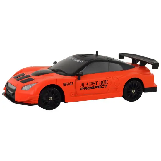 Nuotoliniu būdu valdomas sportinis automobilis R/C 1:24 oranžinės spalvos keičiamais ratais Radijo bangomis valdomi žaislai