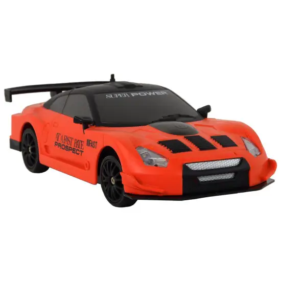 Nuotoliniu būdu valdomas sportinis automobilis R/C 1:24 oranžinės spalvos keičiamais ratais Radijo bangomis valdomi žaislai
