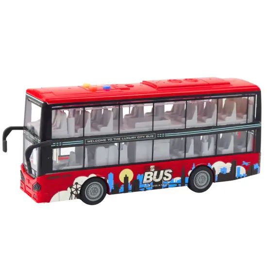 Raudonas miesto dviaukštis autobusas Autobusai