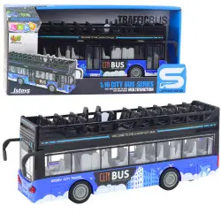 Mėlynas dviaukštis miesto autobusas