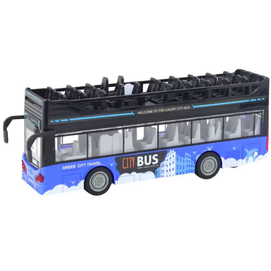 Mėlynas dviaukštis miesto autobusas Autobusai