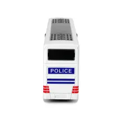 Baltas dviaukštis policijos autobusas