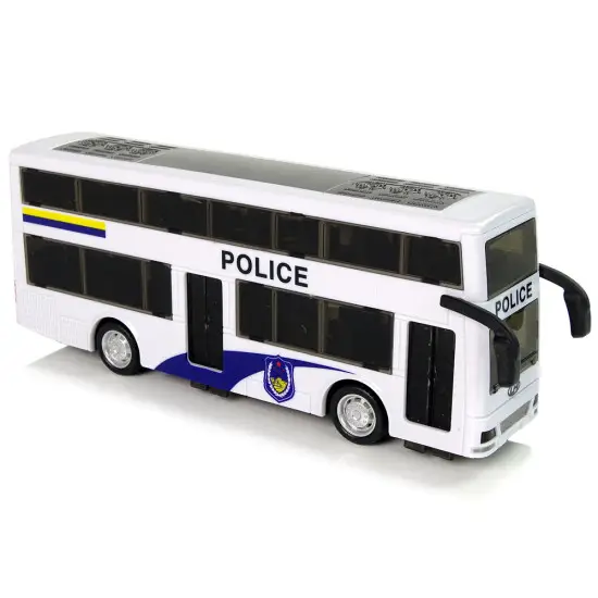 Baltas dviaukštis policijos autobusas Tarnybiniai automobiliai