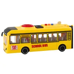 Geltonas mokyklinis autobusas su šviesų ir garso efektais