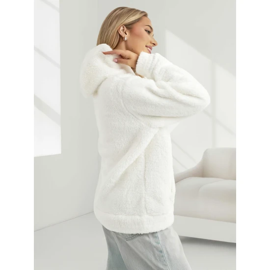 Moteriškas baltas džemperis su gobtuvu Nara Džemperiai su gobtuvu