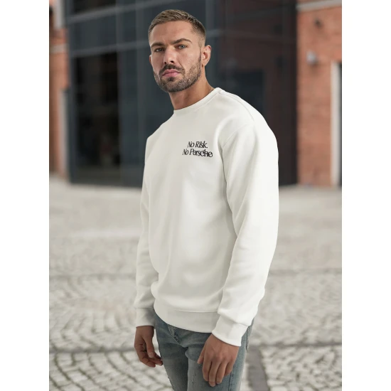 Vyriškas baltas džemperis be gobtuvu Risk Džemperiai su užrašais