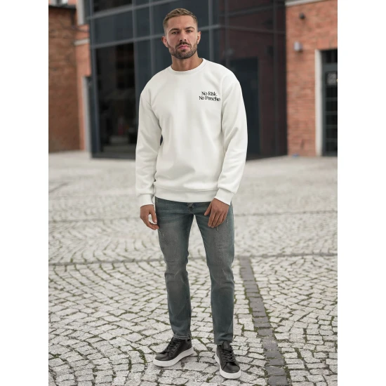 Vyriškas baltas džemperis be gobtuvu Risk Džemperiai su užrašais