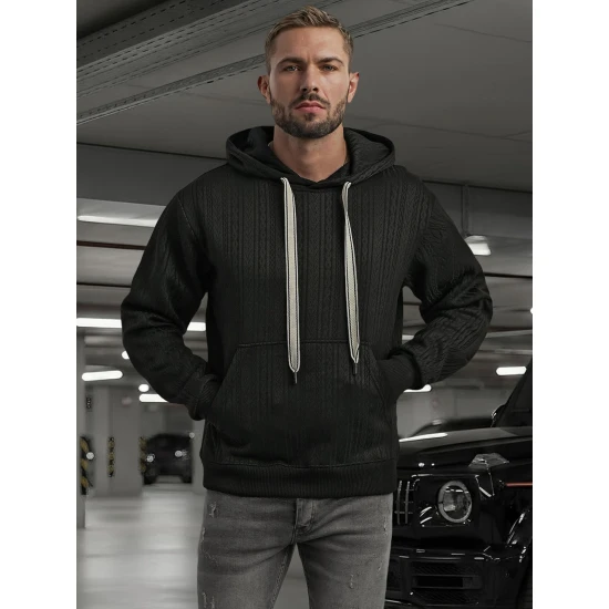 Vyriškas juodas džemperis su gobtuvu Race Džemperiai su gobtuvu