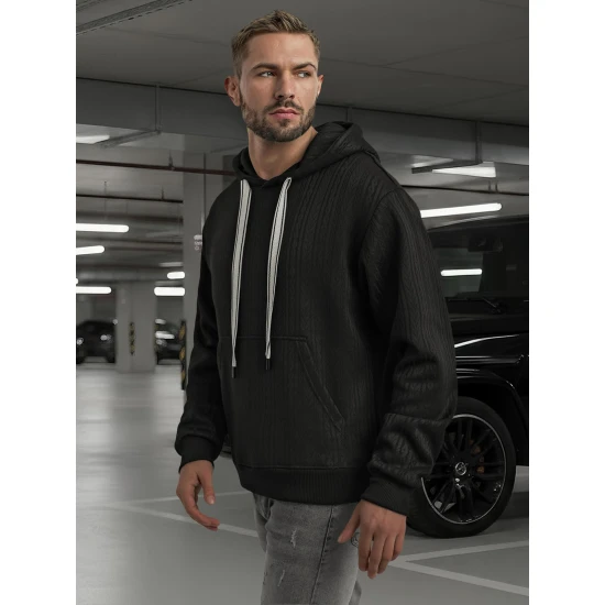 Vyriškas juodas džemperis su gobtuvu Race Džemperiai su gobtuvu