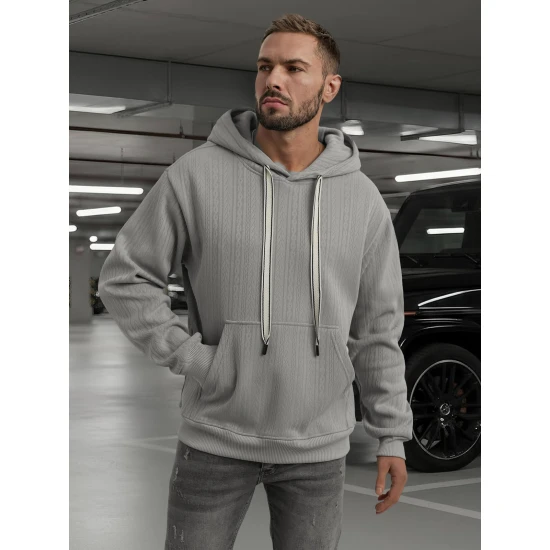 Vyriškas pilkas džemperis su gobtuvu Race Džemperiai su gobtuvu