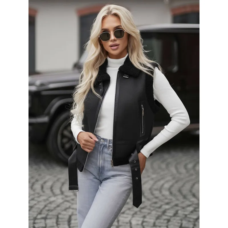 Moteriška juoda odinė liemenė Pixel Moteriškos liemenės
