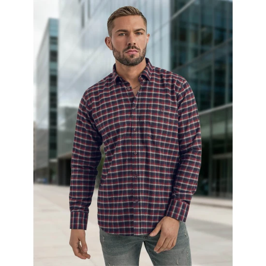 Vyriški tamsiai mėlyni-bordo languoti marškiniai Marino Marškiniai