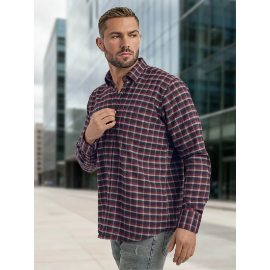 Vyriški tamsiai mėlyni-bordo languoti marškiniai Marino Marškiniai