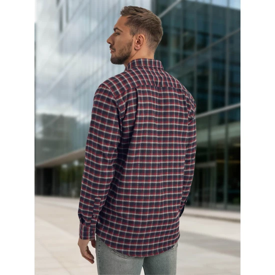 Vyriški tamsiai mėlyni-bordo languoti marškiniai Marino Marškiniai