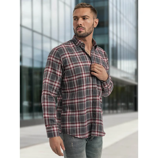 Vyriški bordo-pilki languoti marškiniai Marino Marškiniai