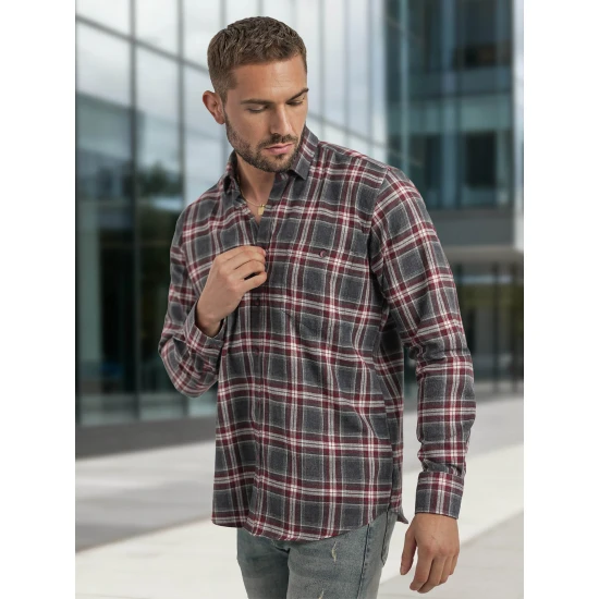 Vyriški bordo-pilki languoti marškiniai Marino Marškiniai