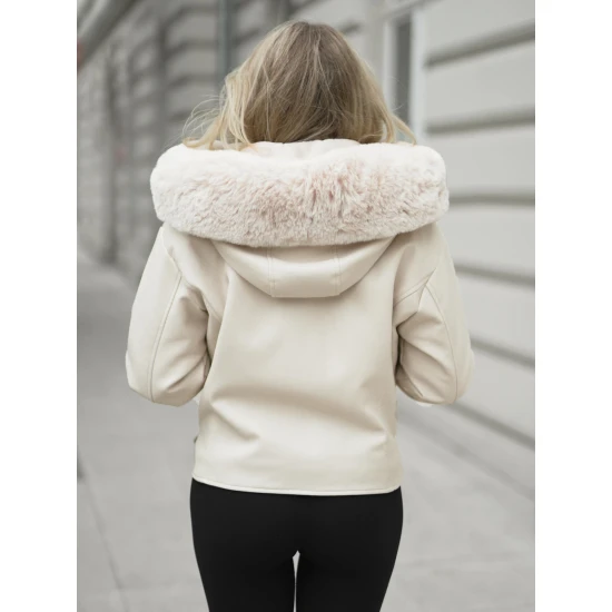 Moteriška balta striukė su kailiu Nikol