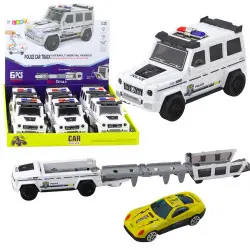 Baltas policijos automobilis su šviesos ir garso efektu