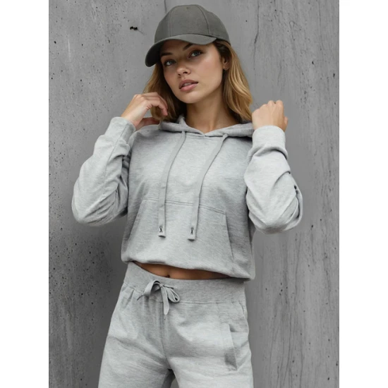 Moteriškas šviesiai pilkas džemperis su gobtuvu Sonia Džemperiai su gobtuvu