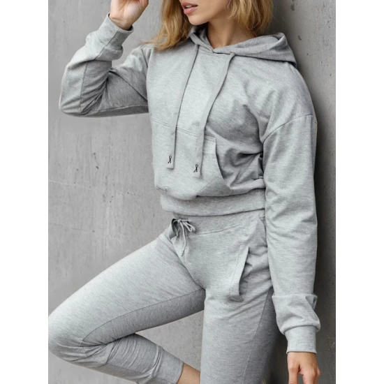 Moteriškas šviesiai pilkas džemperis su gobtuvu Sonia Džemperiai su gobtuvu