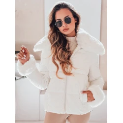 Moteriška balta trumpa striukė su kailiu Flora