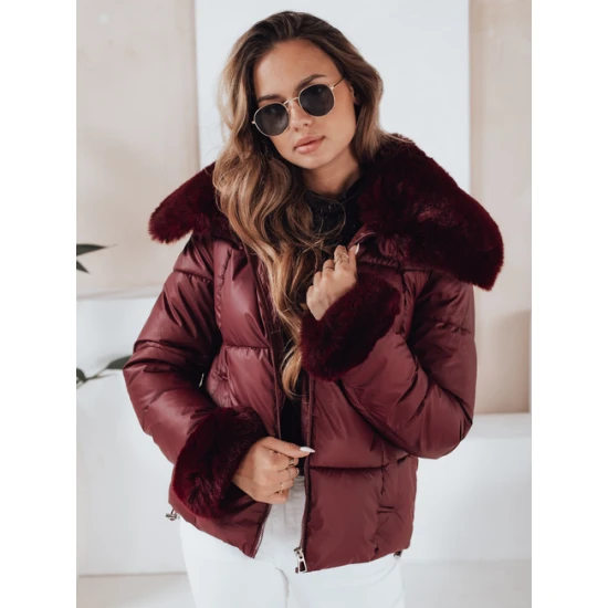 Moteriška bordo trumpa striukė su kailiu Flora Moteriškos striukės