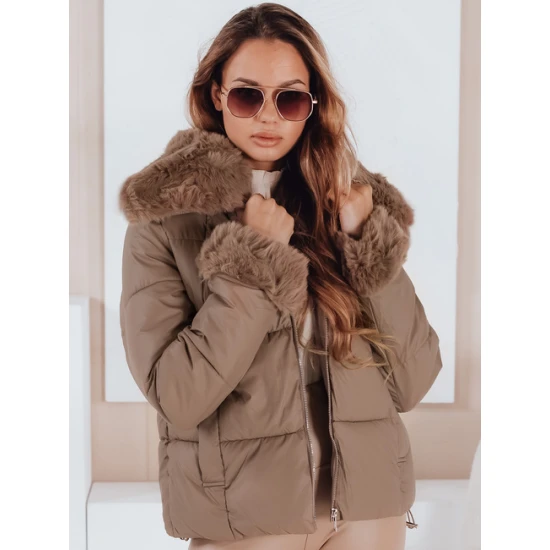 Moteriška ruda trumpa striukė su kailiu Flora Striukės