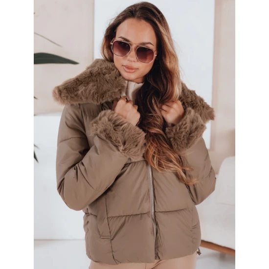 Moteriška ruda trumpa striukė su kailiu Flora Striukės