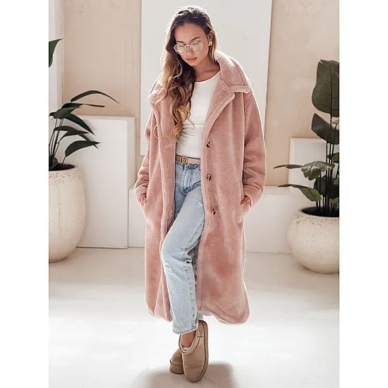 Moteriškas ilgas rožinis žieminis paltas Fabio Moteriškos striukės