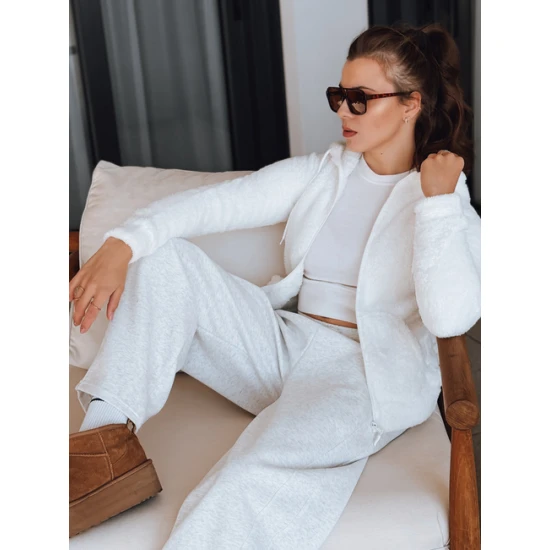 Moteriškas baltas džemperis su gobtuvu Alan