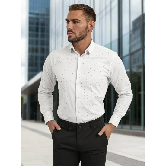 Vyriški balti taškuoti marškiniai Royal Marškiniai