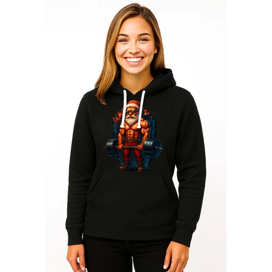 Juodas džemperis su gobtuvu Sportiškas Kalėdų Senelis