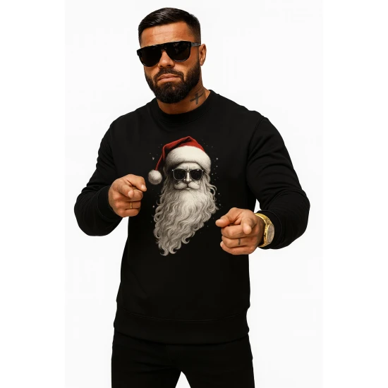 Juodas džemperis be gobtuvo Santa