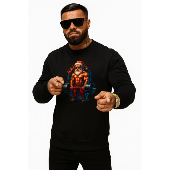 Juodas džemperis be gobtuvo sportiškas Kalėdų Senelis