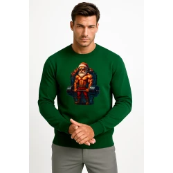 Tamsiai žalias džemperis be gobtuvo sportiškas Kalėdų Senelis