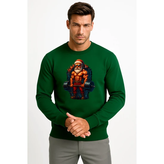 Tamsiai žalias džemperis be gobtuvo sportiškas Kalėdų Senelis Apranga Kalėdoms