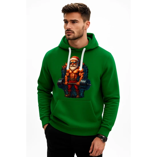 Tamsiai žalias džemperis su gobtuvu sportiškas Kalėdų Senelis