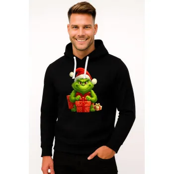 Black hooded sweatshirt Grinch with gifts