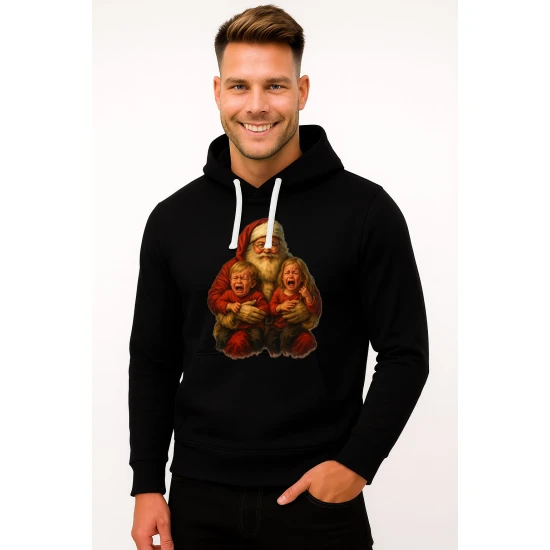 Juodas džemperis su gobtuvu Kalėdų senelis su vaikais