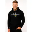Мужской чёрный свитшот с капюшоном Lithuania (белый)