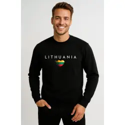 Vyriškas juodas džemperis Lithuania (balta)