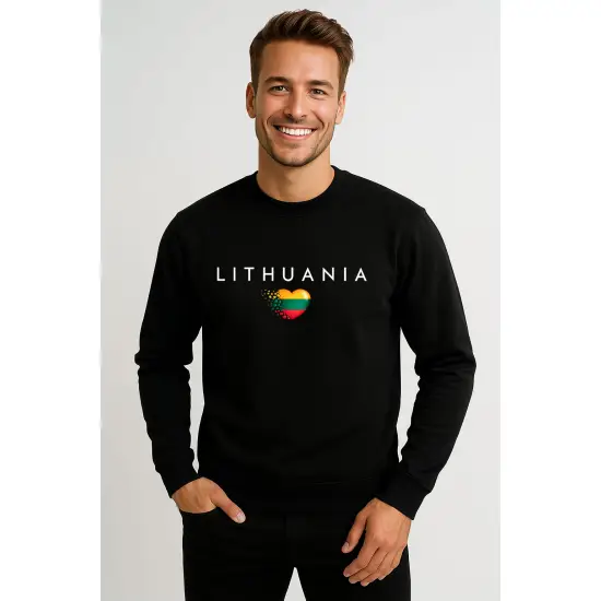 Vyriškas juodas džemperis Lithuania (balta)
