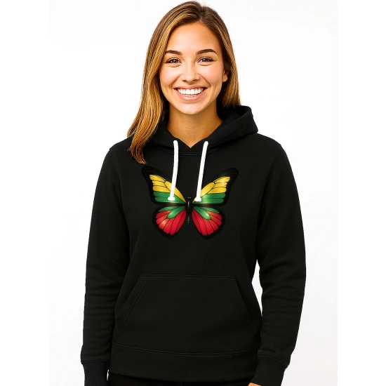 Moteriškas juodas džemperis Drugelis LT Džemperiai su gobtuvu